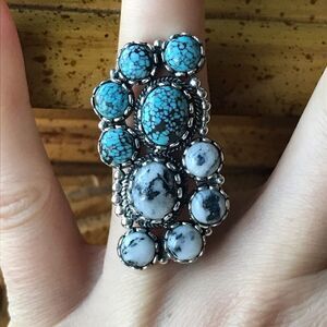 White Buffalo Turquoise Blue Turquoise Sterling Silver Statement Ring Size 7